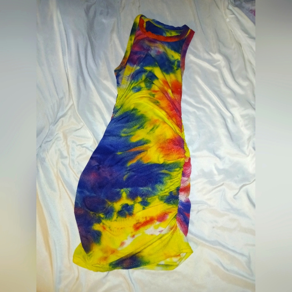 Adorable stylish crunchy Tye dye mini dress 1size